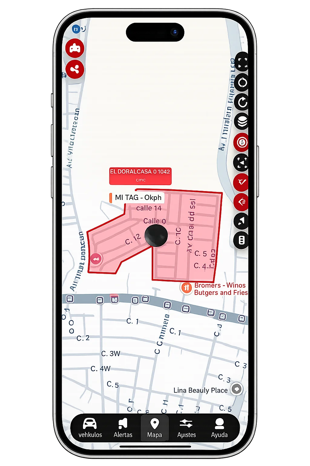 Pantalla de la app Gordo GPS mostrando el mapa en tiempo real